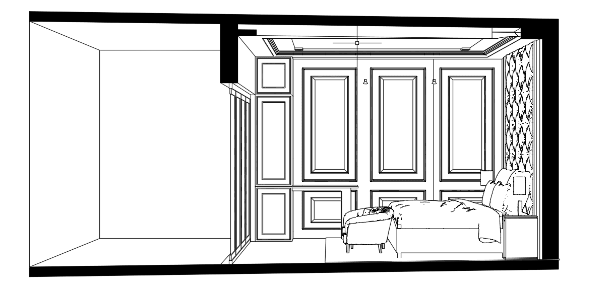Classic Navy & Gold Bedroom — SketchUp + DWG