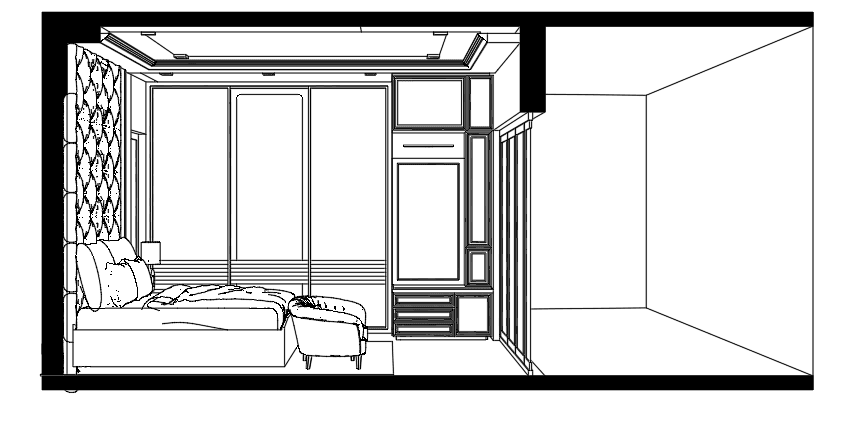 Classic Navy & Gold Bedroom — SketchUp + DWG