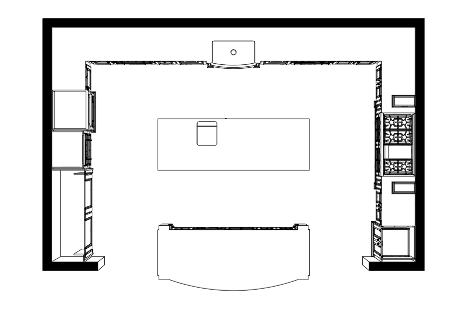 Classic Kitchen with Curved Island — SketchUp + DWG