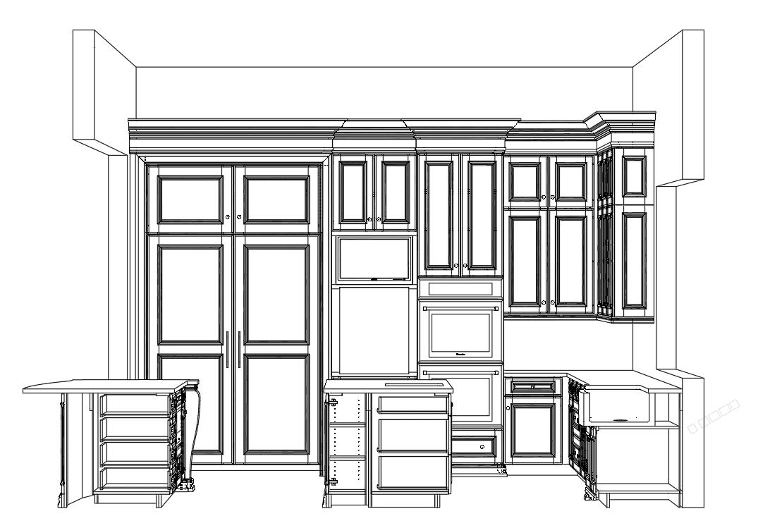 Classic Kitchen with Curved Island — SketchUp + DWG