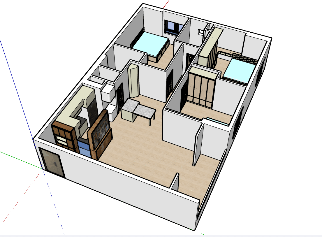 Two-Bedroom Apartment Interior — SketchUp + DWG