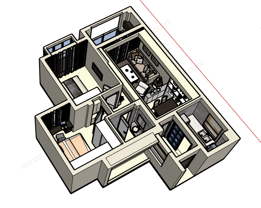 Modern Apartment Interior, Dark Scheme — SketchUp + DWG