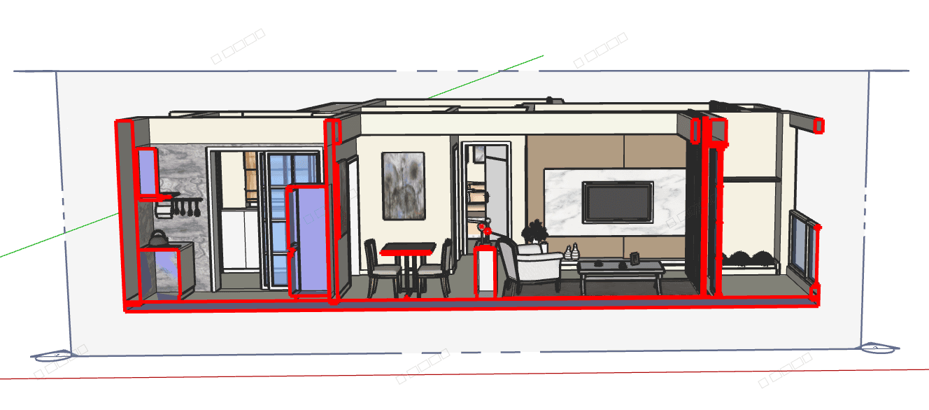 Modern Apartment Interior, Dark Scheme — SketchUp + DWG