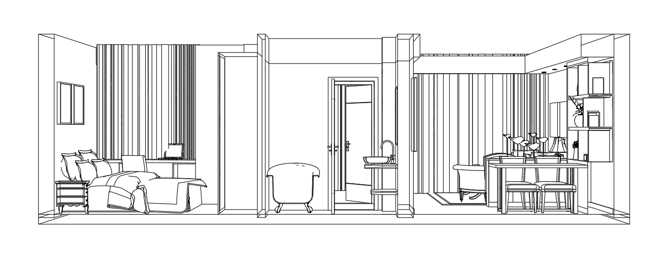 Modern Apartment Interior, Dark Scheme — SketchUp + DWG