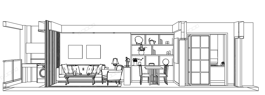 Modern Apartment Interior, Dark Scheme — SketchUp + DWG
