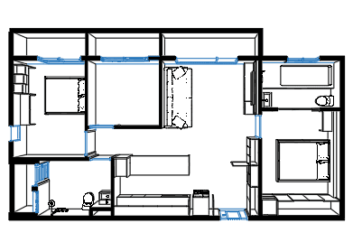 Apartment with Open Kitchen — SketchUp + DWG