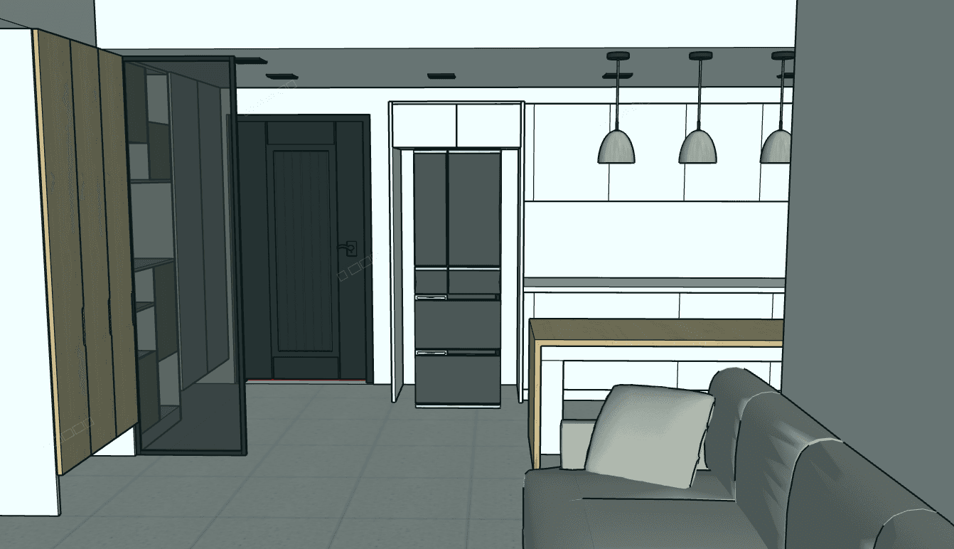 Apartment with Open Kitchen — SketchUp + DWG