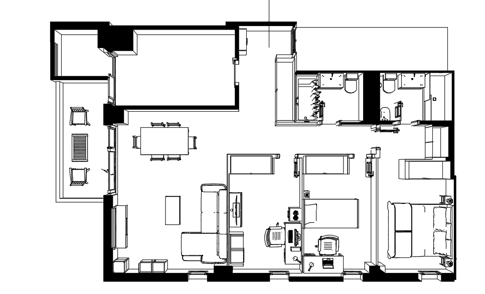 Family Apartment with Balcony — SketchUp + DWG