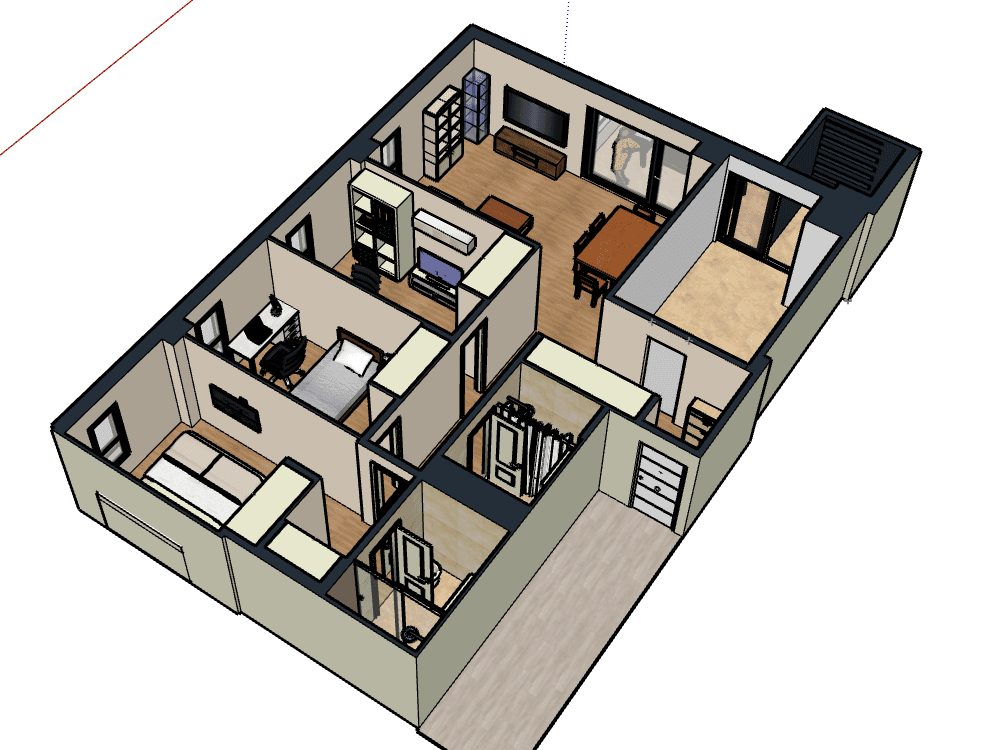 Family Apartment with Balcony — SketchUp + DWG