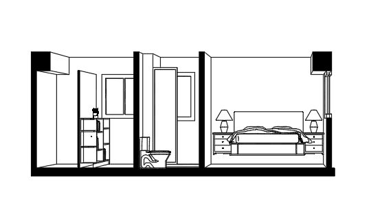 Studio Apartment with Separate Bedroom — SketchUp + DWG
