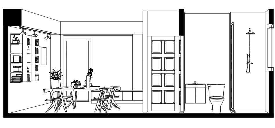 Studio Apartment with Separate Bedroom — SketchUp + DWG