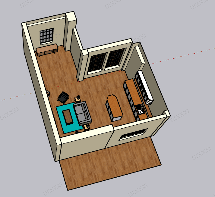 Open-Plan Studio Apartment — SketchUp + DWG