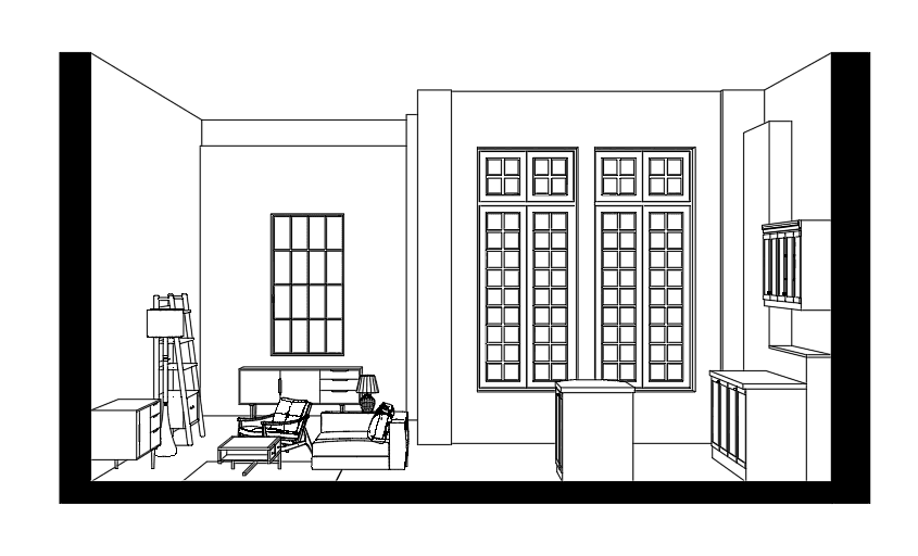 Open-Plan Studio Apartment — SketchUp + DWG