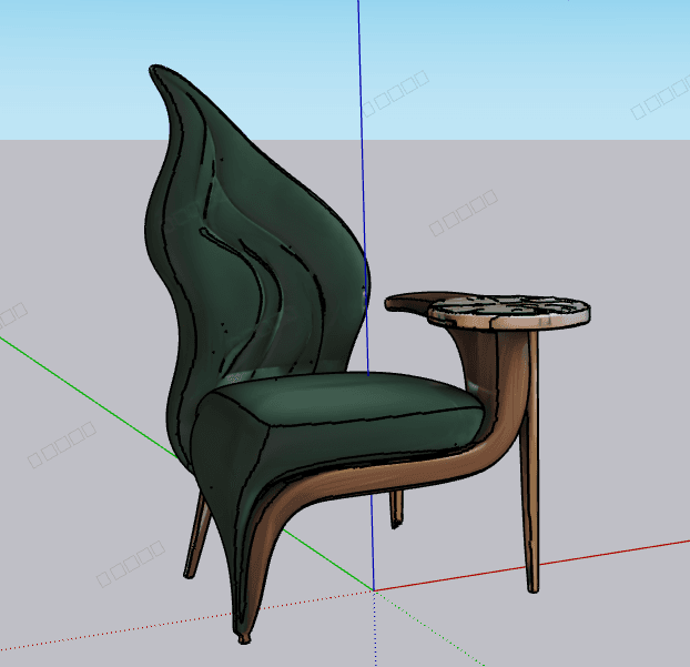 Leaf-Back Armchair with Side Table — SketchUp Model