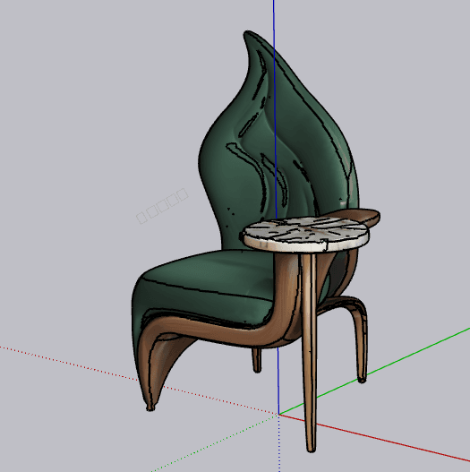 Leaf-Back Armchair with Side Table — SketchUp Model