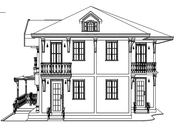 Classic Two-Storey Villa with Terrace — SketchUp + DWG