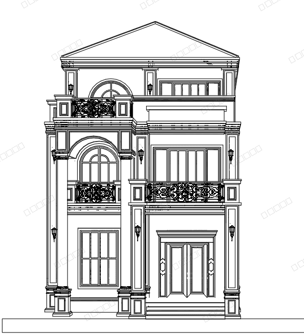 Neoclassical Villa with Column Portico — SketchUp + DWG