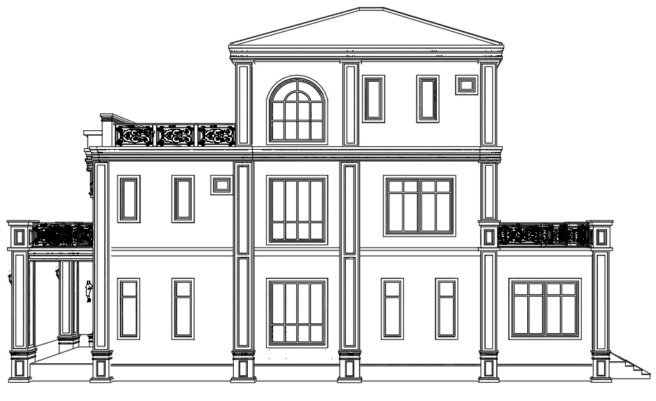 Neoclassical Villa with Column Portico — SketchUp + DWG