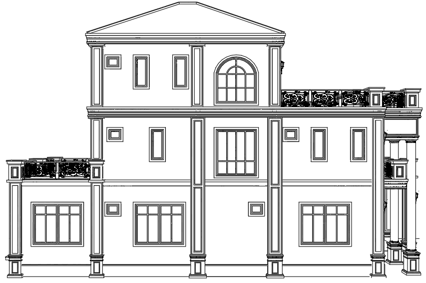 Neoclassical Villa with Column Portico — SketchUp + DWG