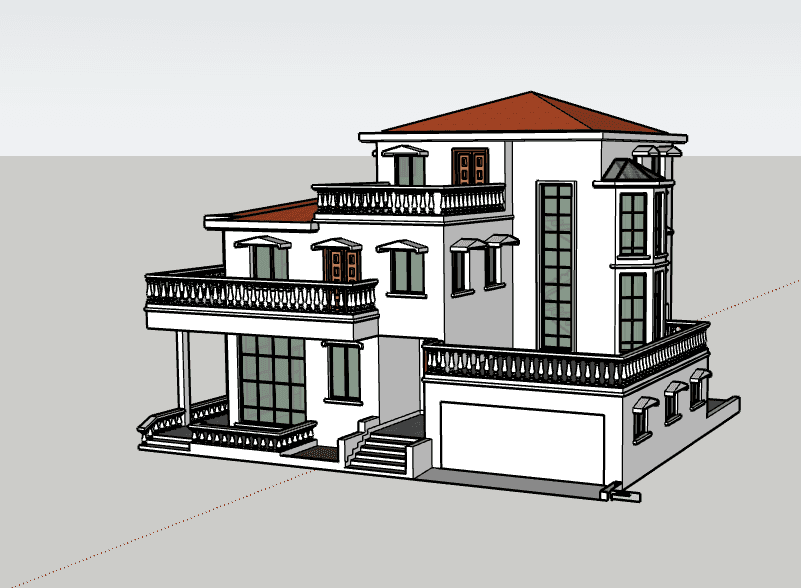 Mediterranean-Style Villa with Garage — SketchUp + DWG