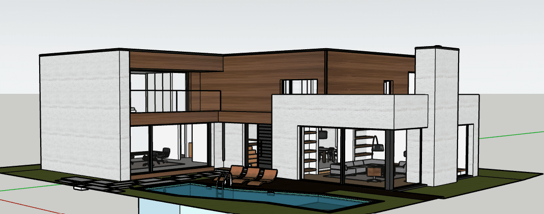 Modern Villa with Pool — SketchUp + DWG