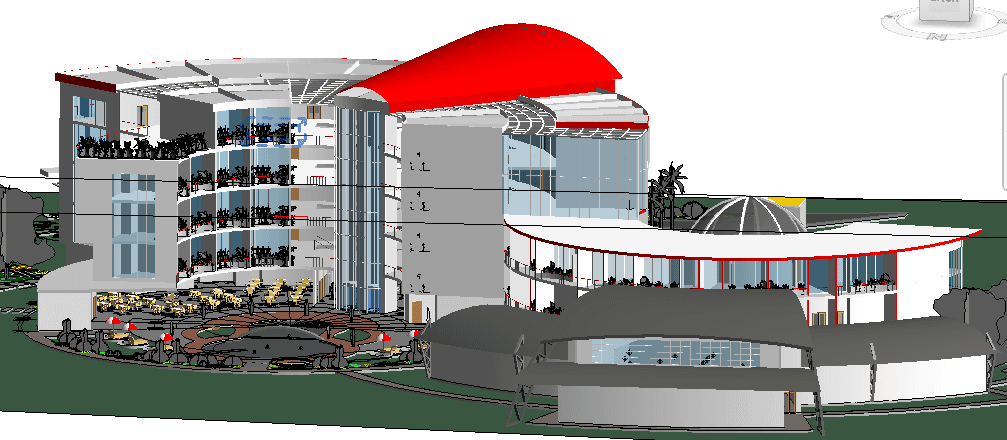 Modern Curved Hotel with Glass Atrium — Revit Model