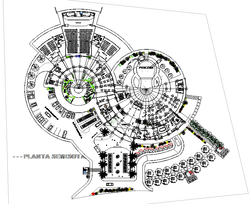 Modern Curved Hotel with Glass Atrium — Revit Model