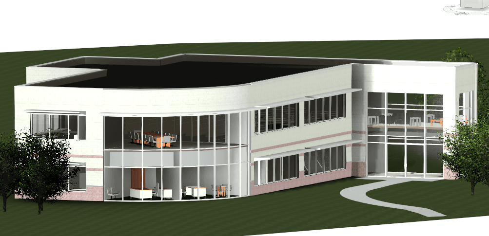 Two-Storey Office with Curved Glazing — Revit Model