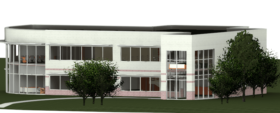 Two-Storey Office with Curved Glazing — Revit Model