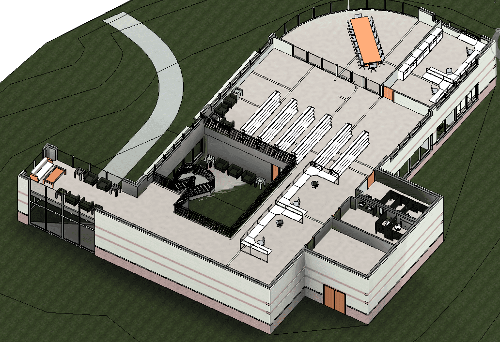 Two-Storey Office with Curved Glazing — Revit Model