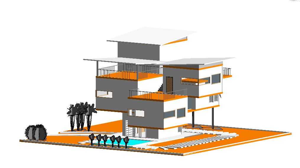 Modern Villa with Pool and Terraces — Revit Model
