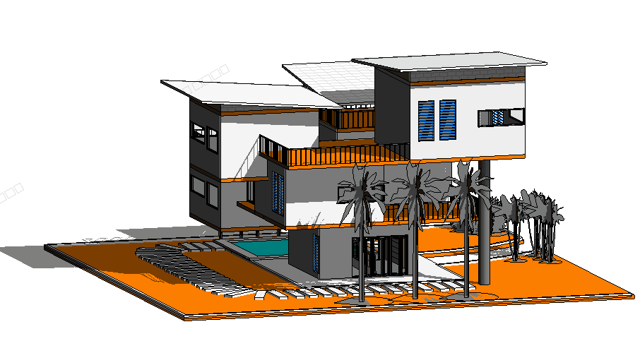 Modern Villa with Pool and Terraces — Revit Model