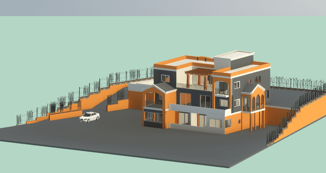 Large Villa with Walled Compound — Revit Model