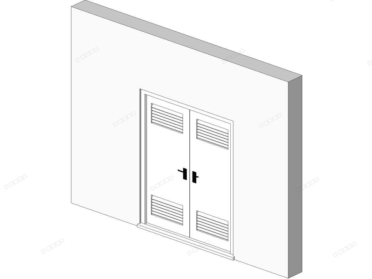 External Lourve Metal Door — Double Door Revit Family