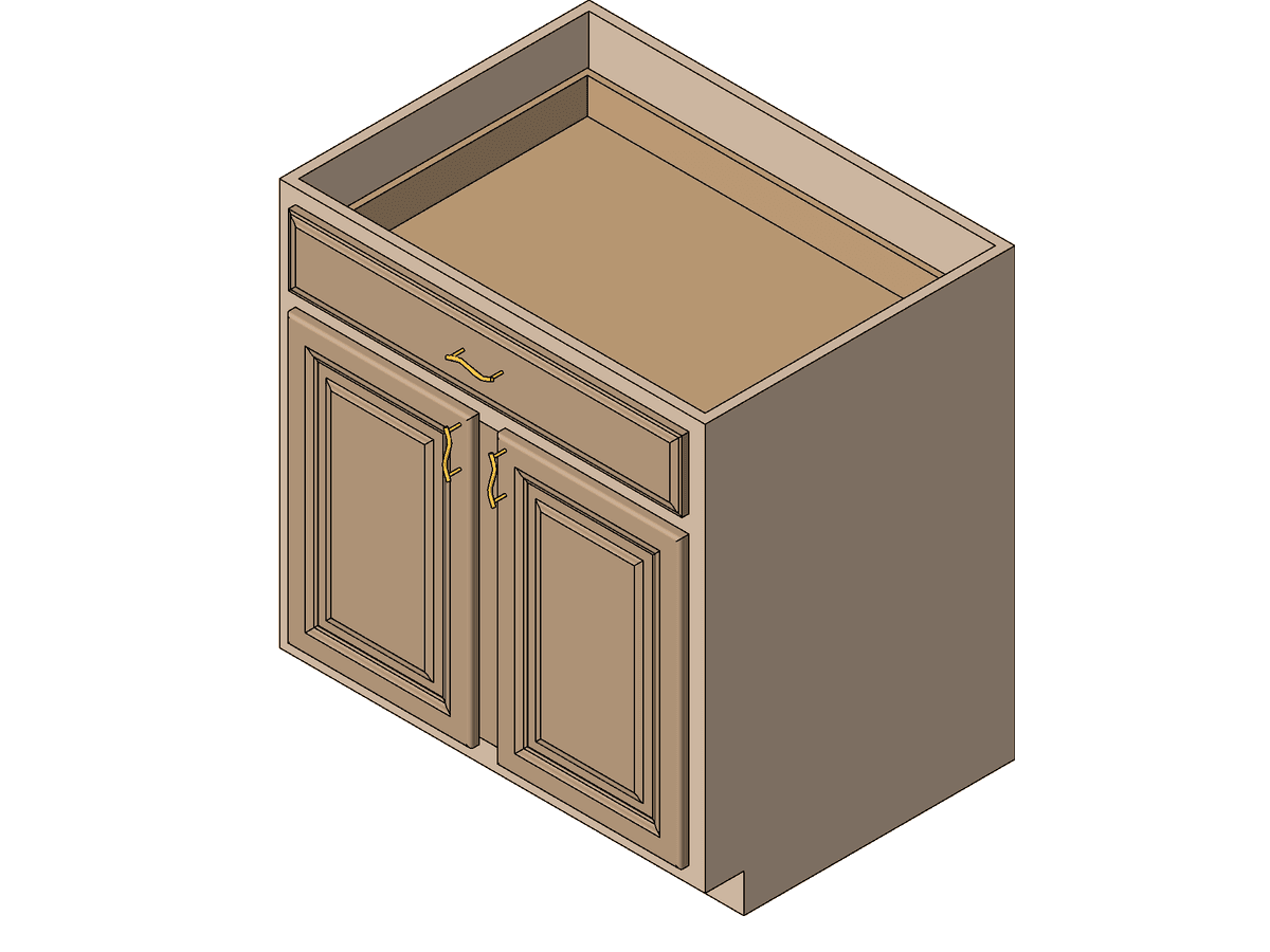 Base Cabinet 2 Doors With Batten 1 Drawer 2 Deep Roll Out Trays — Revit Family