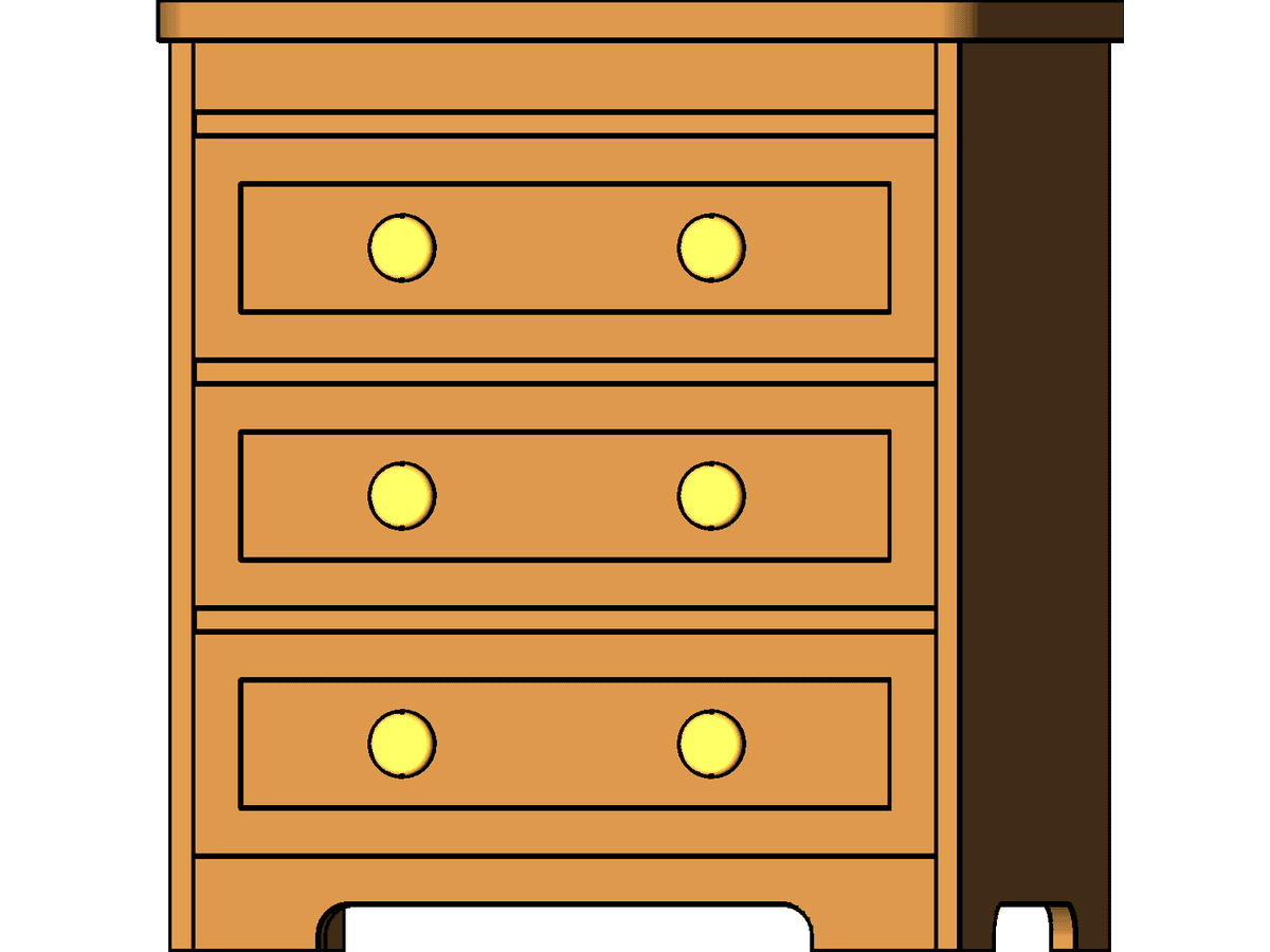 Simple 3 Drawer Night Stand — Revit Family