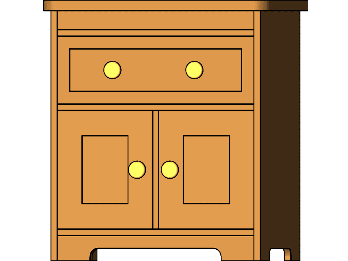Simple Night Stand With 1 Drawer And 2 Doors — Revit Family