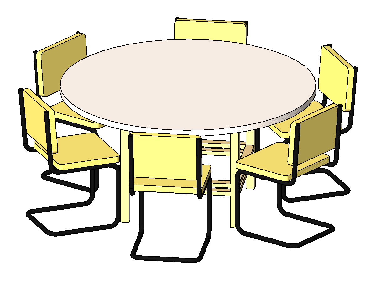 M Table Dining Round W Chairs — Revit Family