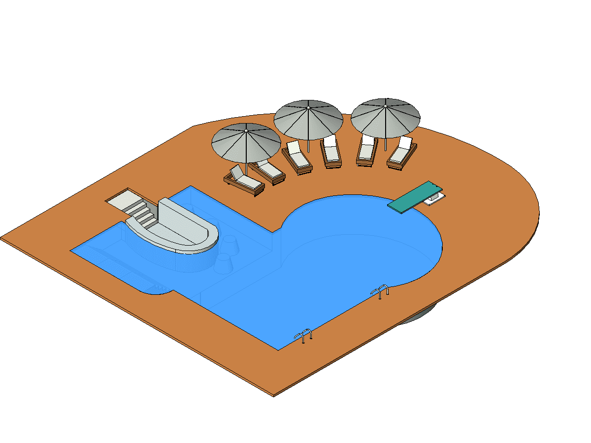 In Ground Pool With Bar — Revit Family