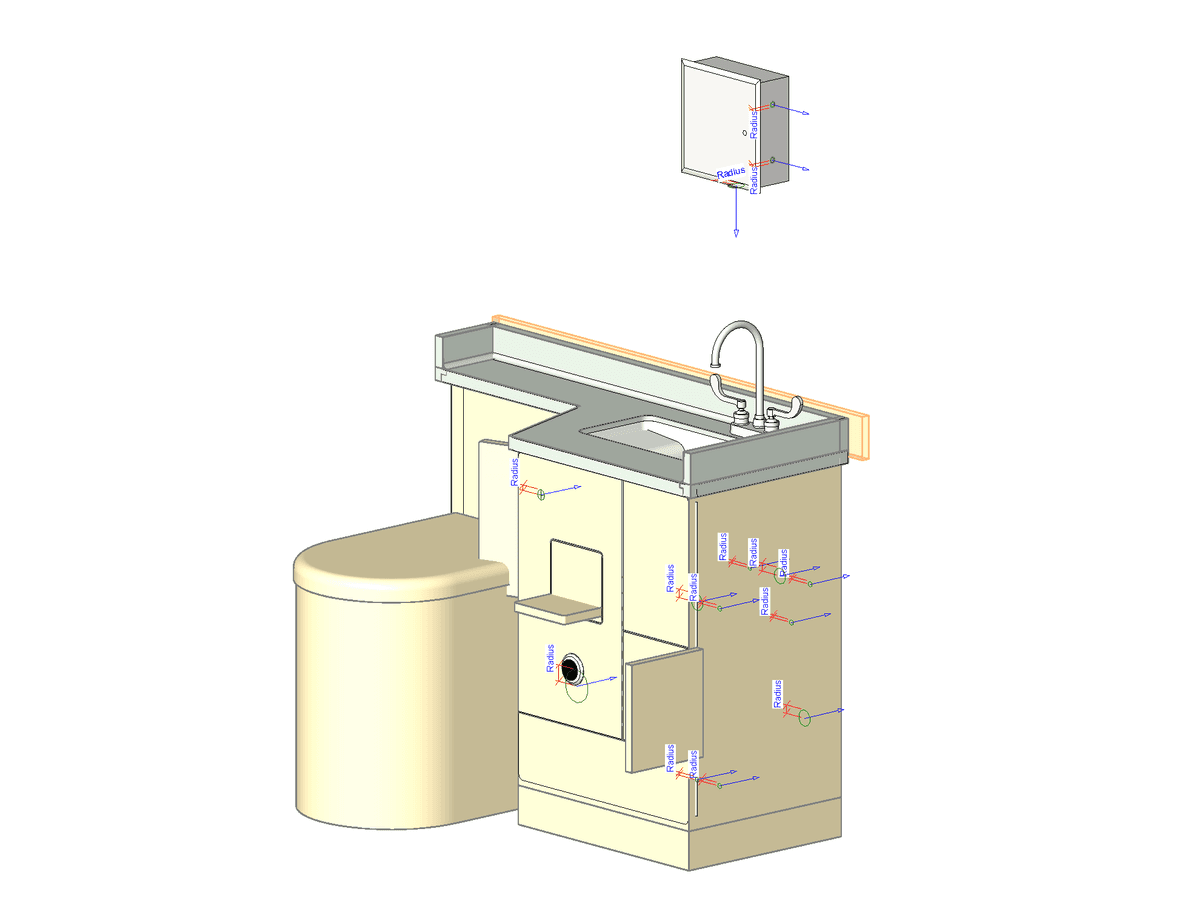 Toilet Lavatory Bradley Corp LC800 L Wall — Toilet Cabin Revit Family