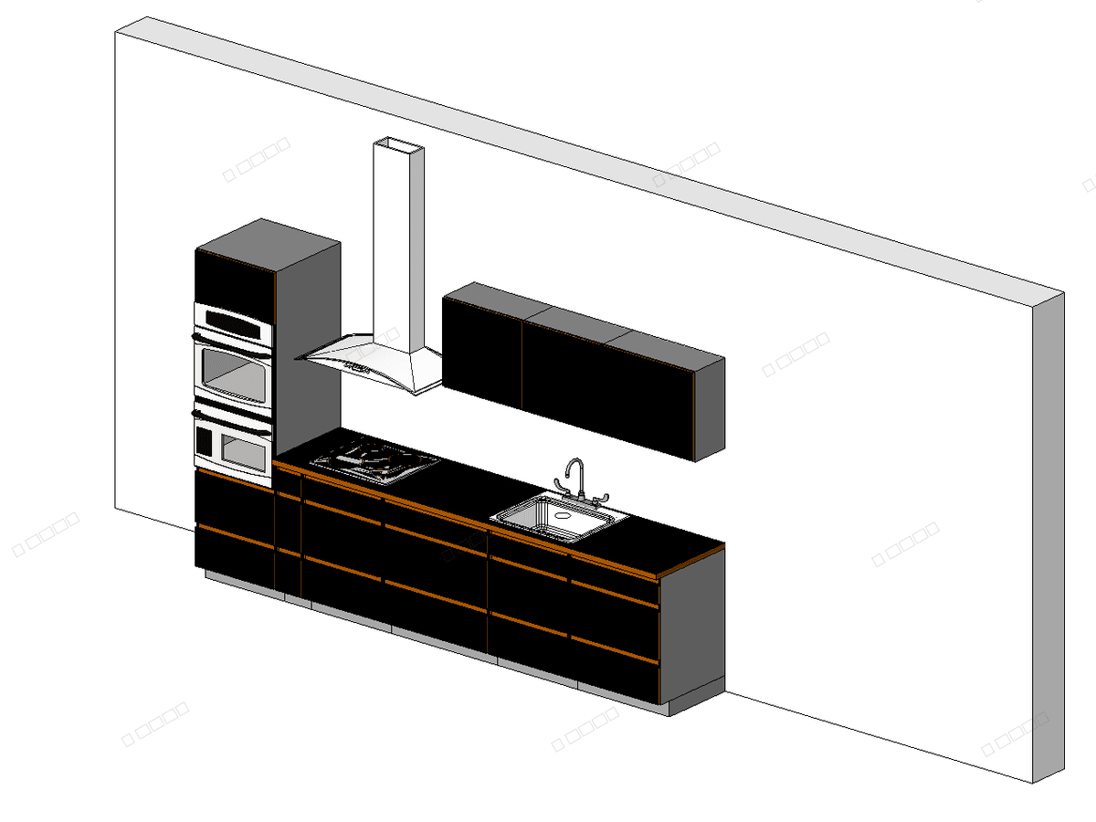Complete Kitchen With Holdspline — Kitchen Unit Revit Family