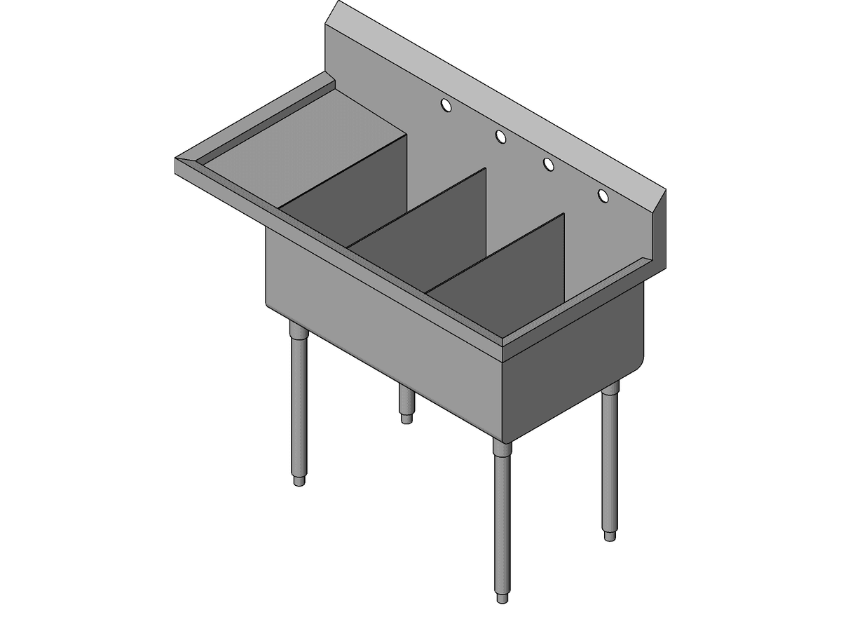 Elkayusa.com Foodservice 002 Sturdibilt Triple Compartment Scullery Sinks Drainboard LH — Basin Revit Family