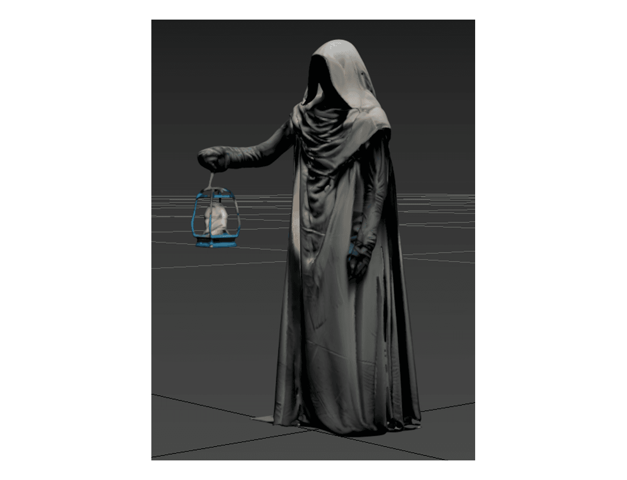 Hooded Figure Lantern Statue — 3ds Max Model