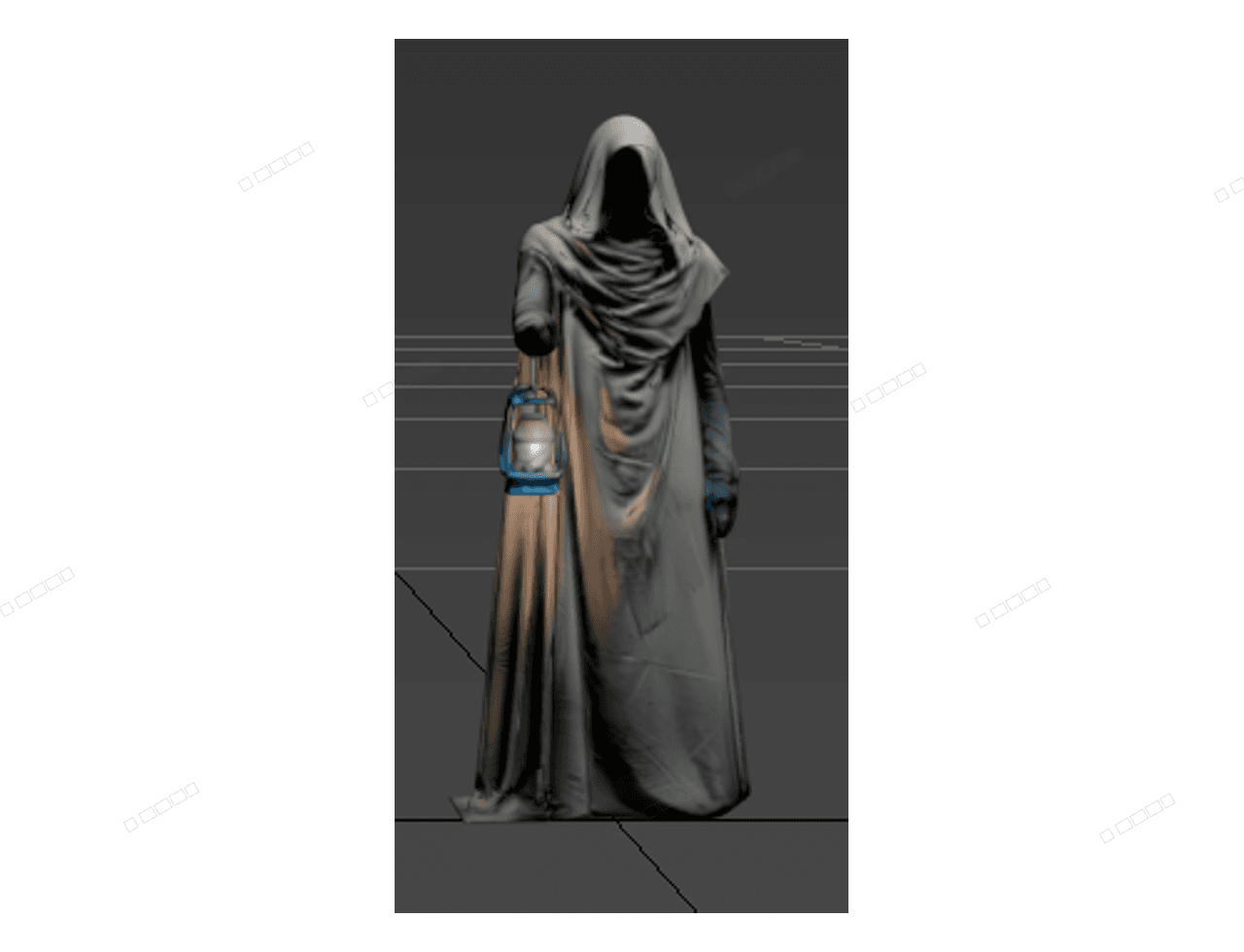 Hooded Figure Lantern Statue — 3ds Max Model