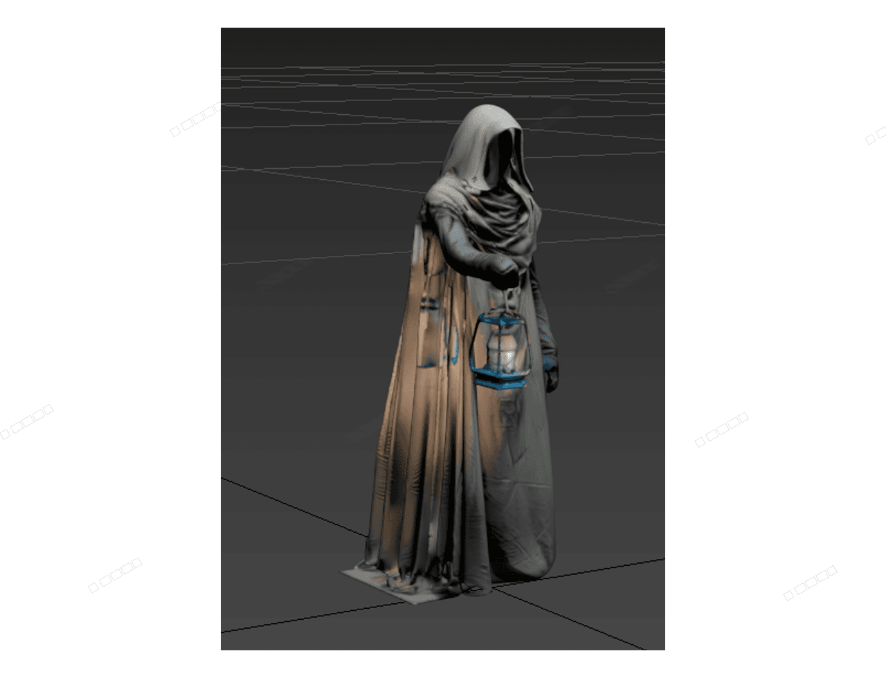Hooded Figure Lantern Statue — 3ds Max Model
